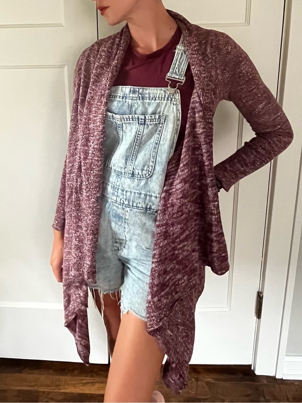 Lucky Brand Women’s Draped Open-Front Long Cardigan Sweater - burgundy/wine S
